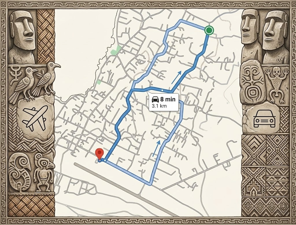 Interactive map of Rapa Nui showing Rangi Moana and nearby points of interest